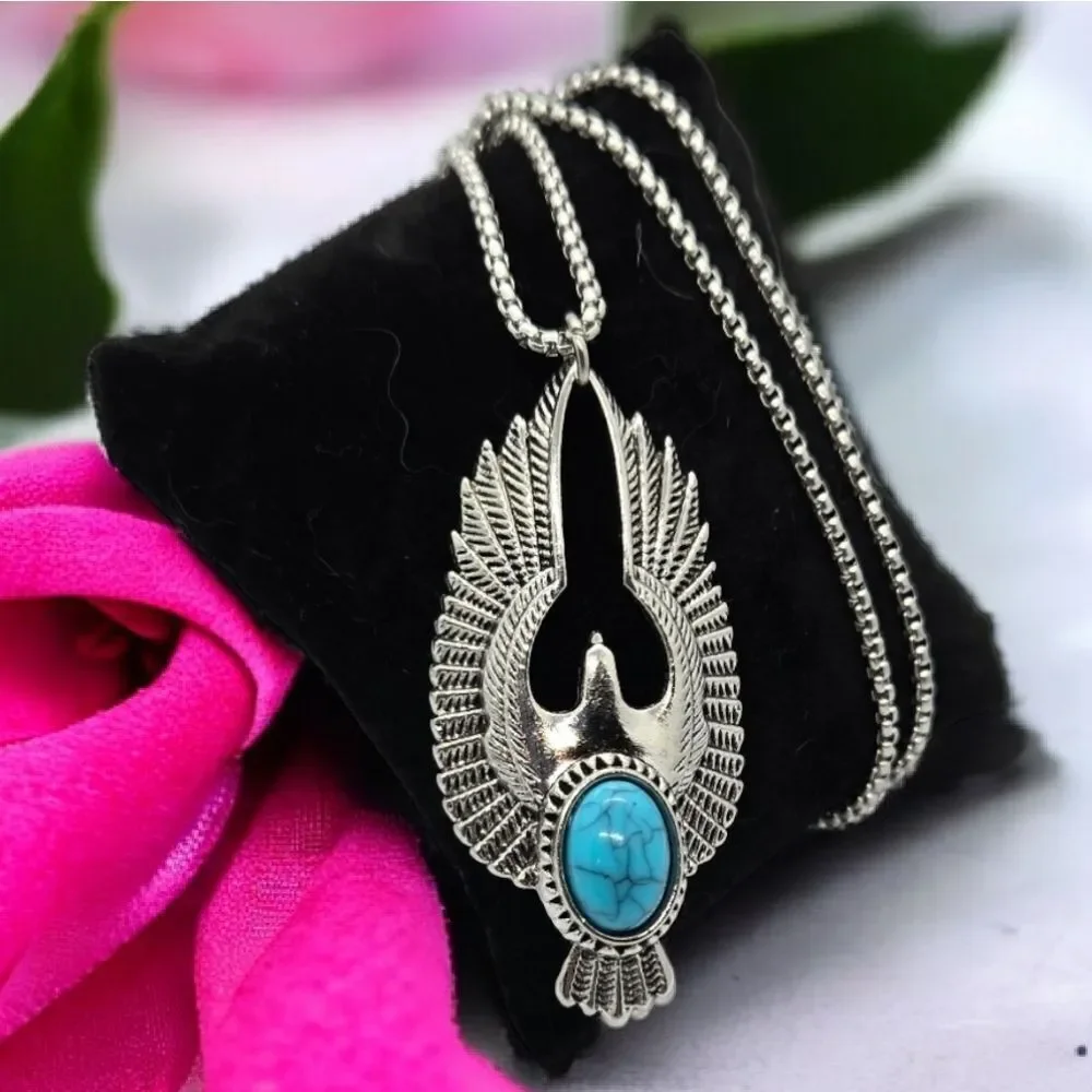 Eagle Wing Turquoise Necklace Thunderbird Western Tribal Stainless Steel Pendant